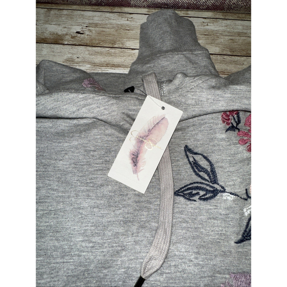 NWT Jessica Simpson Floral Hoodie Large Gray - Picture 9 of 9